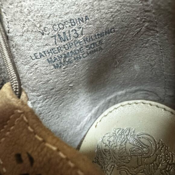 Vince Comuto Corbina sz 7 boho leather laser cut smoke taupe block heel booties - Picture 6 of 11